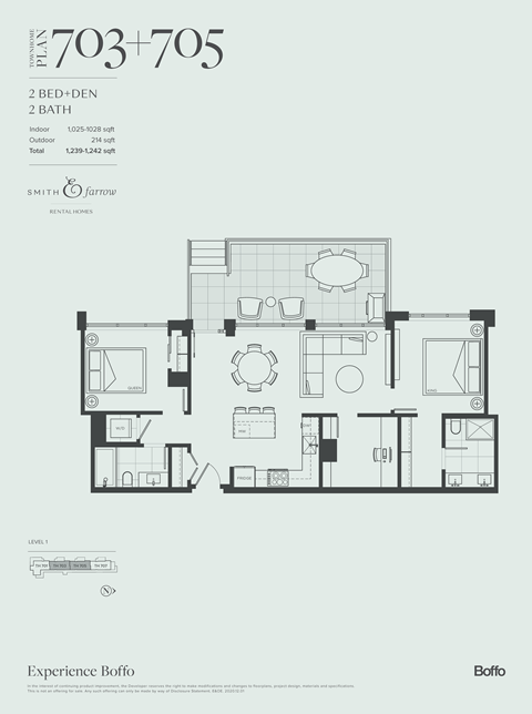Floor plan for 2 beds, 2 baths, 1028 sqft